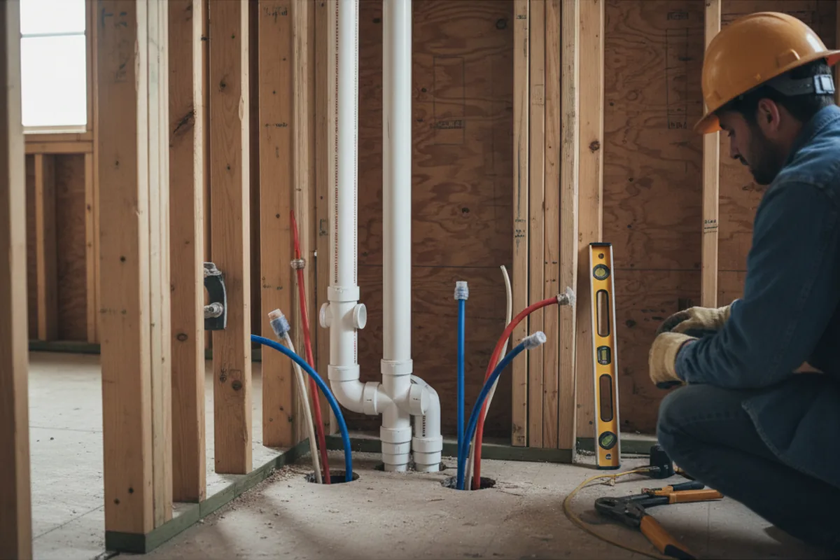 Drain and supply rough-in during Sump Pump Repair in Hampton Bays